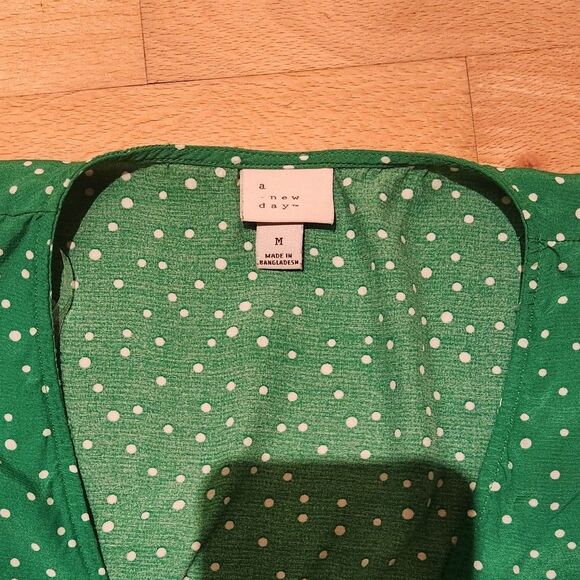 2/$15 A New Day Green Wrap, Vneck Dress White Polka Dots, Size M - Picture 4 of 8